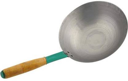 Tredy Foods Iron Chinese Kadai / Fry Pan with Wooden Handle Wok 2.5 L capacity 27 cm diameter