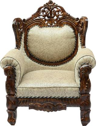 W.S.HANDICRAFTS Solid wood sofa (Pure Teak (Sagun) in carving design Filling Material- Foam Fabric 1 Seater  Sofa
