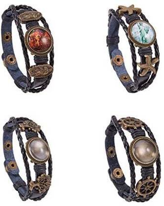 SUNNYCLUE DIY 4 Sets Braided Leather Bracelet Making Kit Multilayer Rope Bangle Cuff Wristband with Blank Alloy Cabochon Bezel Tra