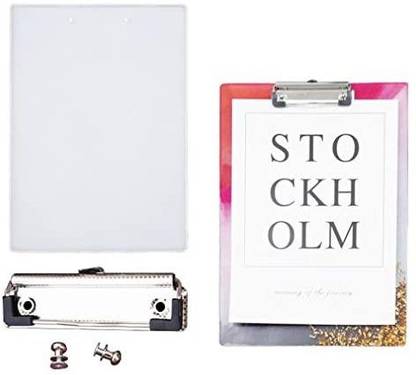 Tchrules Clipboard Vertical File Folder Silicone Molds, Drawing Board Resin Casting Mold with Metal Accessories, DIY File Folder