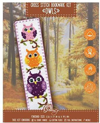 Povitrulya Counted Cross Stitch Bookmark Kit 'Owls' - DIY Needlepoint Set for Beginners