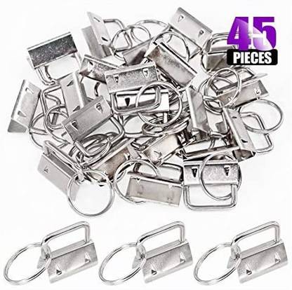 Swpeet 45Pcs Sliver 1 Inch Key Fob Hardware with Key Rings Sets, Perfect for Bag Wristlets with Fabric/Ribbon/Webbing/Embossed