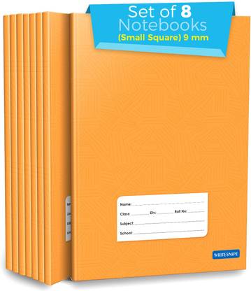 Woodsnipe Small Square Ruled Notebooks | Square 9 mm | 76 Pages A5 Size | Soft Brown Cover | 18 cm x 24 cm Approx | Maths Exercise Small Grid Notebooks | Pack of 8 Books | GSM 58 A5 Notebook Square ruled 576 Pages
