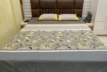 SARGUM 400 TC Cotton King Embroidered Flat Bedsheet