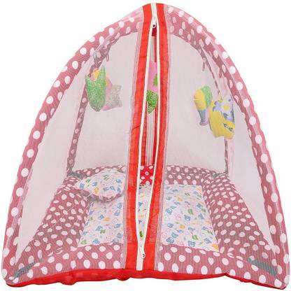 moms angel Baby Kick and Play Gym with Mosquito Net and Baby Bedding Set (Red) Polyester Washable Kids Mosquito Net