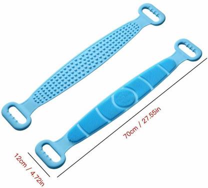 Saleh Dual Sided Silicone Shower Bath Belt Back Scrubber Brush and Massager Foot/Sole Cleaner Shower Bath Belt-BLUE