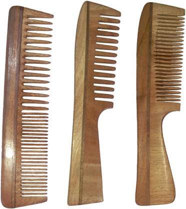 Ginni Marketing 3 Neem Wood Combs (Regular detangler + regular handle+ detangler handle