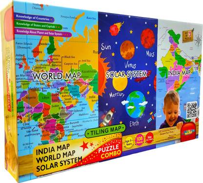 Mastermart Maps & Solar System Combo 3 in 1 Tiling Puzzle for Kids Age 5 Years and Above , Jigsaw Puzzle