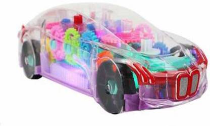 FOX fusion 360 Degree Rotation 3D Flashing Led Light Music Transparent Concept Musical Bump & Go Transparent Concept 3D Super Car