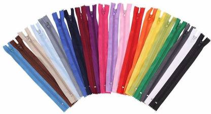 PMW Polyester Auto-Lock 8-inches Zip for Pants, Multicolour - Set of 60 Multicolor Synthetic Open-ended Zipper