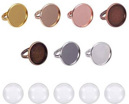 ShopUniverse 14 Sets 7 Colors Adjustable Ring Blanks, Finger Ring Settings Components Ring Base Blank Bezel Tray with 20mm Clear Glas