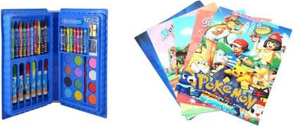 toybest Color Craft Set; Crayons; Oil Pastel; Sketch Pen Set , Water Colors Cartoon Character Drawing Book With Name Stickers .(Blue)