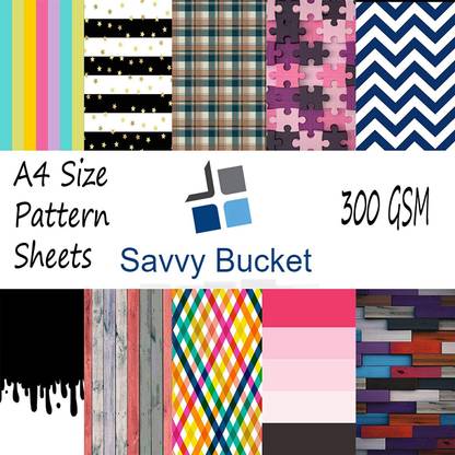 SAVVY BUCKET F-Paper & Window Decoration ||Scrapbooking Printed Sheets||Multi-Coloured||300 GSM Pack of 20 (2 Sheets per Design) Size A4