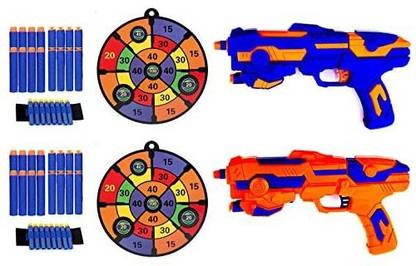 Fstop Labs Compatible with Nerf, 2 Pack Set Foam Hand Gun Toy Blaster Gun with Light with 2 Foam Dart Wrist Band, 2 Pcs Target