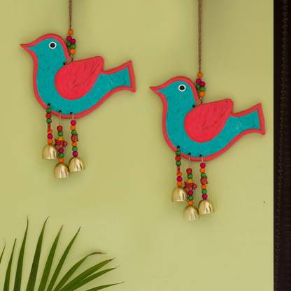 ExclusiveLane 'The Robin Twins' Handmade & Hand-painted Decorative Wall Hanging In Terracotta (Set of 2) Pack of 2