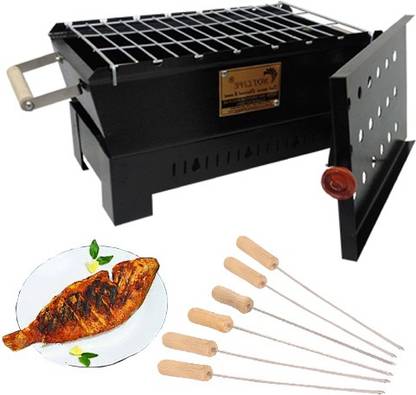 HOT LIFE Charcoalbarbequegrill(Anegthi)With6woodenhandleskewers(Black) Charcoal Grill