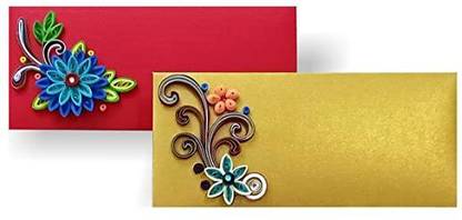 ADCOM Handmade 3D Quilling Shagun Envelope (Pack of 2) Rectangular Shape (18.5cmX8.5cm) for Wedding, Baby Shower, Gifting, Festival by Women's Group Envelopes