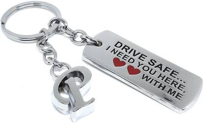 Aura Romantic Drive Safe Gift Keyring For Husband Boy Friend Him Papa Men Alphabet P Key Chain