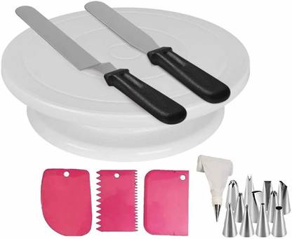 BG Cake Decorating Kit with Revolving Cake Turntable, 12 Cake Decorating Tips, 2 Icing Spatula, 3 Icing Smoother Kitchen Tool Set