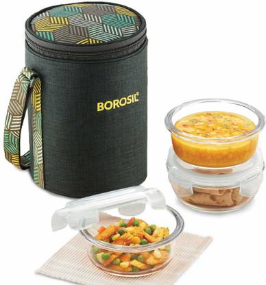 BOROSIL SET OF 3 FOODLUCK GREEN LUNCH BOX ROUND 3 Containers Lunch Box