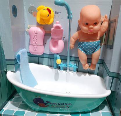 little laugh Baby Doll Bath-Real Bathtub with Detachable Shower Spray and Accessories for Kids Pretend Play Bath Toy
