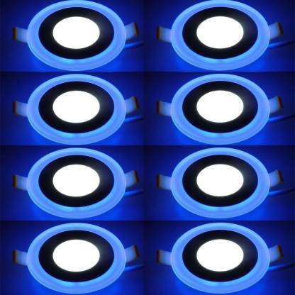 Online Generation 6 watt (3+3) LED Round Panel Light ceiling POP Down Indoor Light LED 3D Effect Lighting (Double Color) Blue & White pack of 8 ,Recessed Ceiling Light Recessed Ceiling Lamp