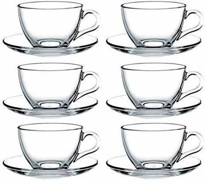 Modernshop Pack of 12 Glass Tea Cup And Saucer, Coffee Cup And Saucer Set Of 6 For Home Kitchen Office Cafe Restaurant