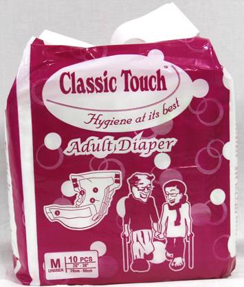 CLASSIC TOUCH ADULT DIAPER MEDIUM 10 COUNT, WAIST SIZE - 70CM-96CM (28"-38"), DIAPER SIZE- 82CMX62CM Adult Diapers - M