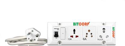 BITCORP Extension Board 6A 13A 15A 16A 3 Socket 1 Switch with MCB 3 Meter 1.5 mm Long Wire Cable Cord with 15 16 Amp Power Plug 16 A Three Pin Socket