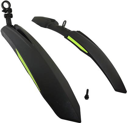ABC AMOL BICYCLE COMPONENTS ront & Rear Mudguard with Reflective Tape and Plastic Clamp ,Color Green Black Full Length Front & Rear Fender