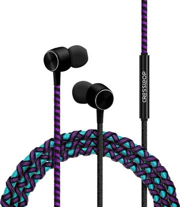 CROSSLOOP PRO Series Braided Tangle Free Designer Earphone with Metallic Driver for Extra Bass, in-Line Mic & Multi-Functional Remote with Voice Command Support, 3.5mm Universal Jack (Purple & Blue) Wired