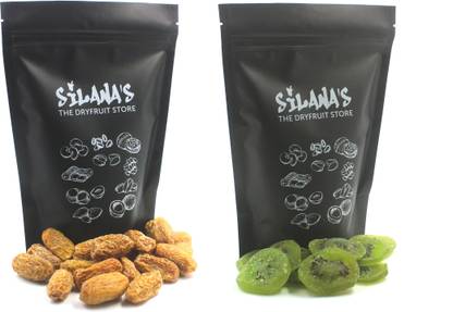SILANA'S Premium Quality (Shukha Khajoor/Chuara) Dry Dates and Premium Quality Dried Kiwi Slices Combo Pack of 2 Assorted Nuts