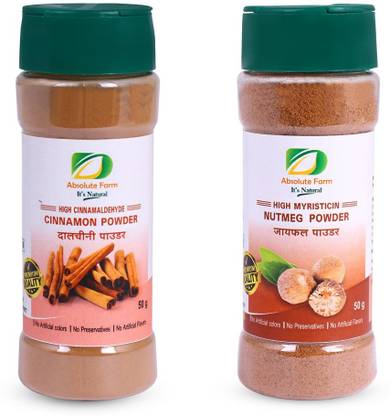 Absolute Farm Spice Powder Gift Pack - Combo ( Cinnamon Powder, Nutmeg Powder - 50 Grams Each )