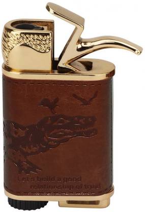 TrustShip Mini Pocket Size Windproof Jet Flame Leather Coated Cigarette Cigar Lighter with Flame Adjustable Wheel | Jet Flame and Windproof Pocket Lighter