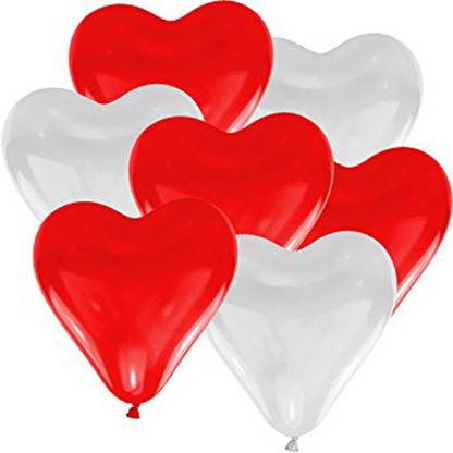 FANEX Solid Red White Heart Shape Balloons Party Balloons for Birthday Parties, anniversary and festivals pack of 50Pcs(25+25) Balloon