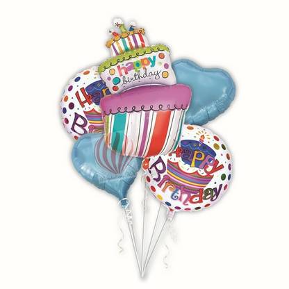 पार्टी बलून्स HK प्रिंटेड 5pcs Birthday cake foil Balloon Combo बैलून बुके