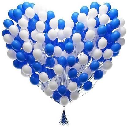 PartyballoonsHK Solid 10 Inch (Pack of 100) Balloons White & Blue for Birthday Decoration, Decoration for Weddings, Engagement, Baby Shower, 1st Birthday, Anniversary Party, Theme Party, Office Party Balloon Balloon