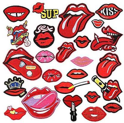 25PCS Lips Iron On Patches for Clothing Mouth Iron On Decals Lips Tongue Patches for Face Masks Sew On Patch for Jackets Applique Patch