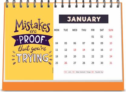 ESCAPER Mistakes are Proof 2021 Motivational Table Calendar (A5 Size - 8.5 x 5.5 inch - 12 Pages Month Wise), Desk Calendar 2021 2021 Table Calendar