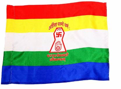 OMG Jain Flag / Jainism Religious Flag / Pachrangi jhanda Size 12X18 Inch (Small Size) Pack of 10 Pc Rectangle Outdoor Flag