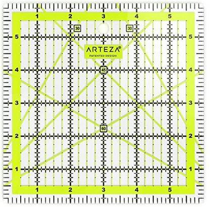 Arteza Quiltg Ruler, Laser Cut Acrylic Quilters' Ruler With Patented Double Colo Grid Les For Easy Precision Cuttg, 6