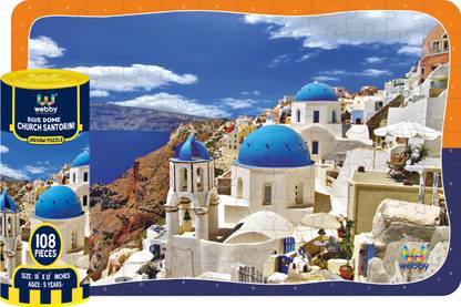 Webby Blue Dome Church Santorini Jigsaw Puzzle, 108 pieces