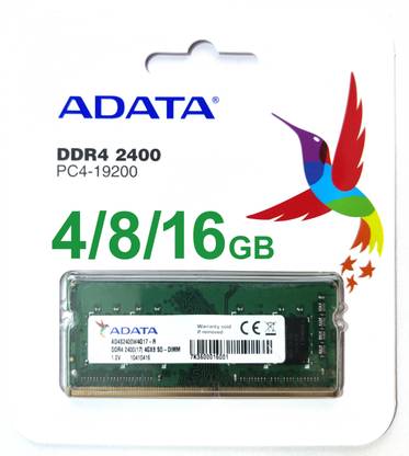 ADATA Laptop DDR4 4 GB (Single Channel) Laptop SO-DIMM (DDR4 2400 PC4-19200 AD4S2400W4G17-R)