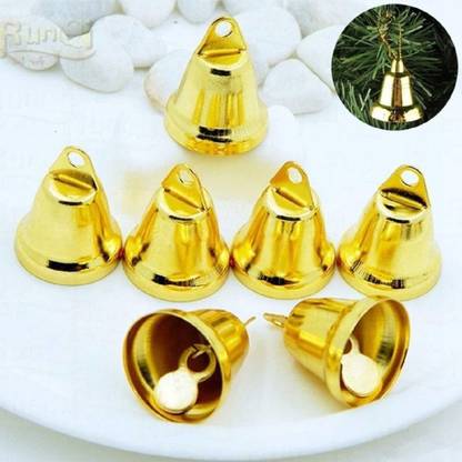 HOIVA (Set of 10) Small Golden Tree Hanging Bells Ornaments for Christmas Hanging Ornaments Pack of 1