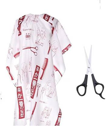 Red Ballons Combo Of Hair Cutting Apron Cape (White), Scissors (2 Items In The Set)