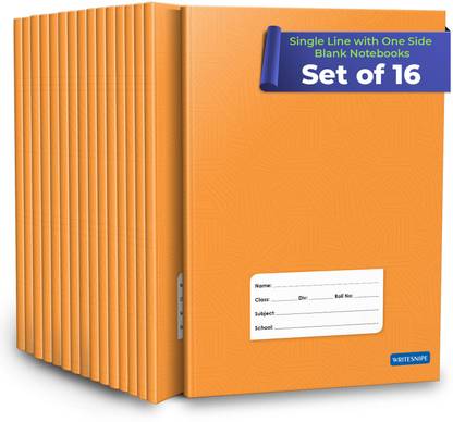 Woodsnipe Single Line Interleaf Notebooks | Small One Side Ruled & One Side Blank / Unruled Notebooks | 176 Pages A5 Size | Soft Brown Cover | 18 cm x 24 cm Approx | Pack of 16 Books | Interleaf Copy | GSM 60 A5 Notebook One side ruled 2816 Pages