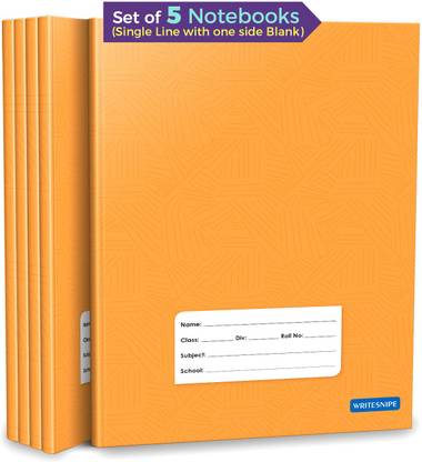 Woodsnipe Single Line Interleaf Notebooks | Small One Side Ruled & One Side Blank / Unruled Notebooks | 176 Pages | Hard Brown Cover | 15.5 cm x 19 cm Approx | Pack of 5 Books | Interleaf Copy | GSM 60 Regular Notebook One side ruled 880 Pages