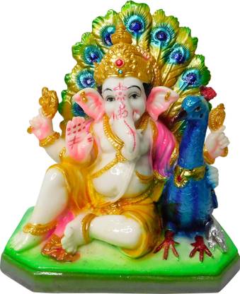 vinayakmoorti Ganesh With Peacock Marble Ganesh Murti Marble Ganesh Statue Marble Ganesh Murti Ganesh Ji With Peacock Decorative Showpiece  -  9 cm