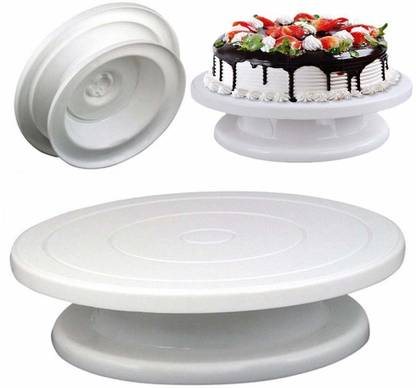 Fulkiza Cake Decorating Turntable Stand,Cake Table | 360° Rotating, 28 cm,Plastic,White Plastic Cake Server