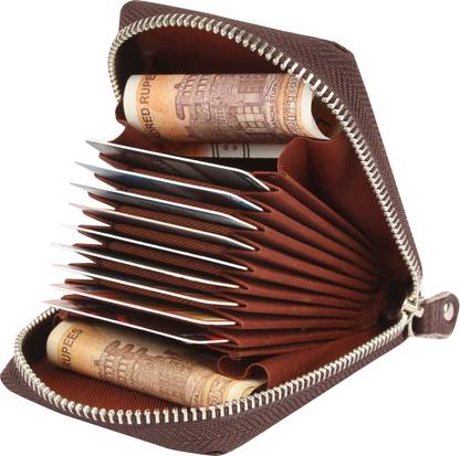 vizodo Genuine Leather Credit Card Holder Business Card Visiting Card Holder Identity Card Zipper Closure (10 Card Slots ,Set of 1 Brown ) 10 Card Holder